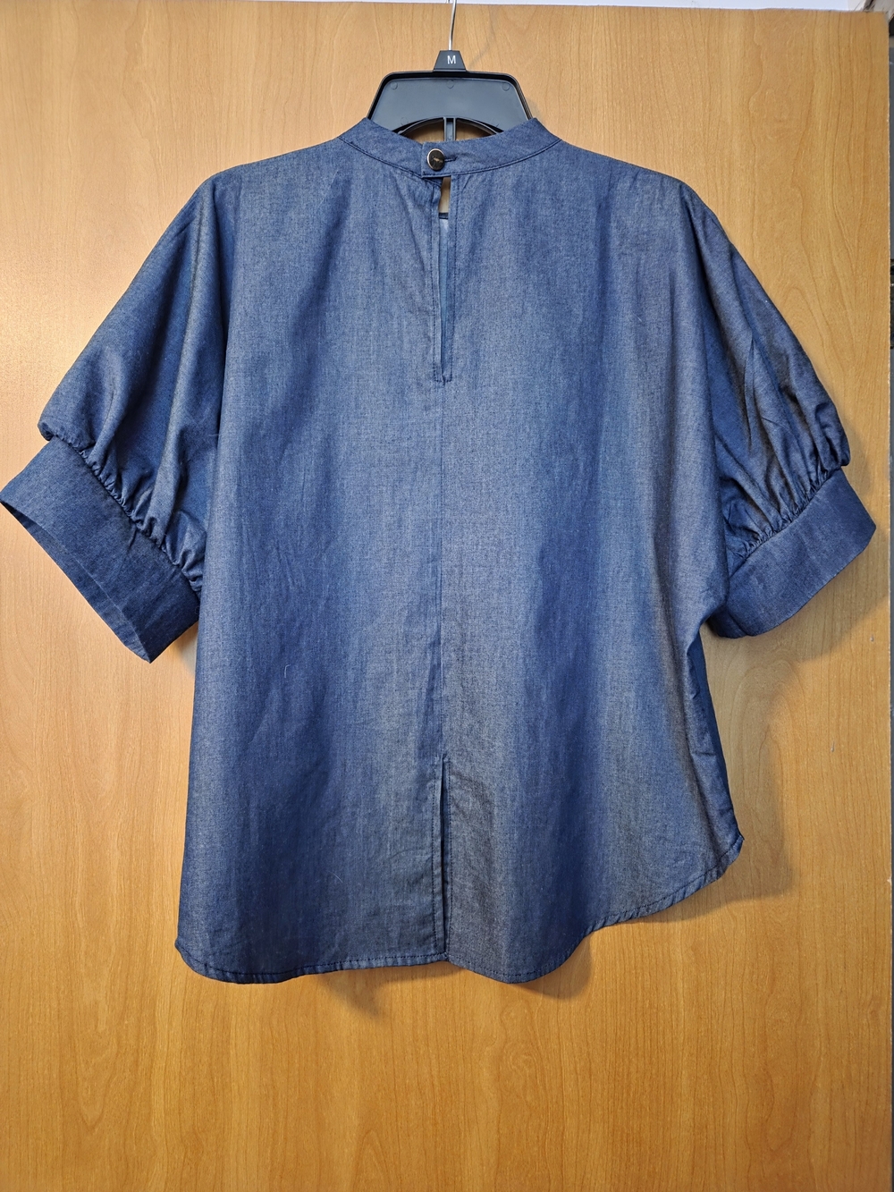 CQ by CQ Denim-Effect Embroidered Puff-Sleeve Blouse - Navy Size S Summer - Picture 7 of 7
